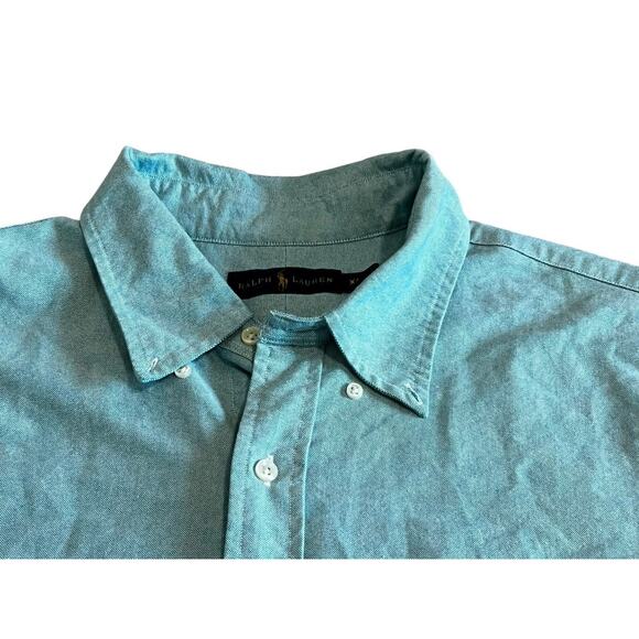 Ralph Lauren Men's XXL Preppy Aqua Blue Button Down Cotton Casual Dress Shirt - Picture 2 of 5